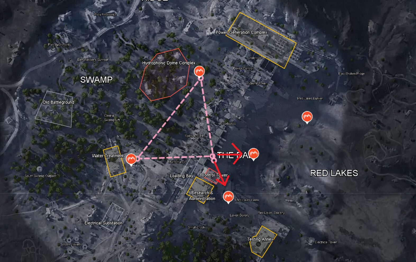 Dam Battlegrounds route overview