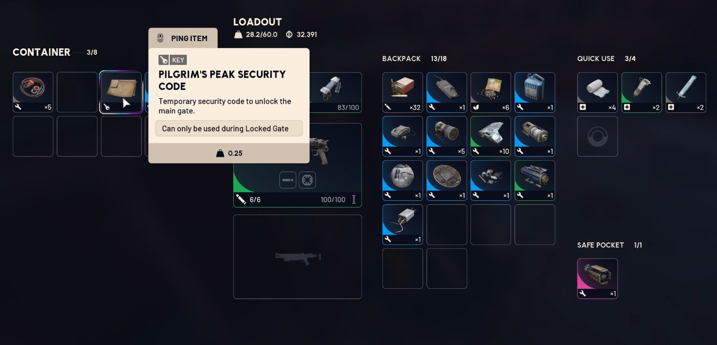 Pilgrim's Peak security code