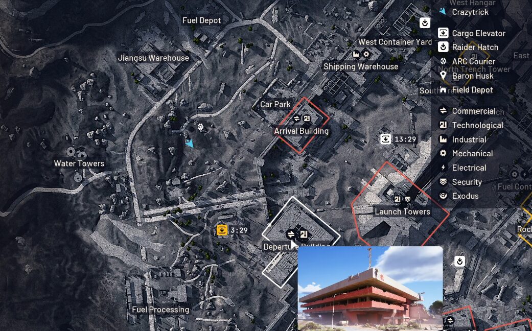 Departure Building location on Spaceport map